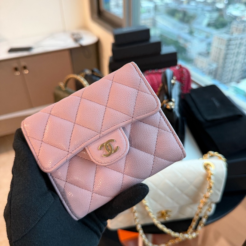Chanel 櫻花粉三折短夾🌸超級漂亮！可遇不可求 錢包-1