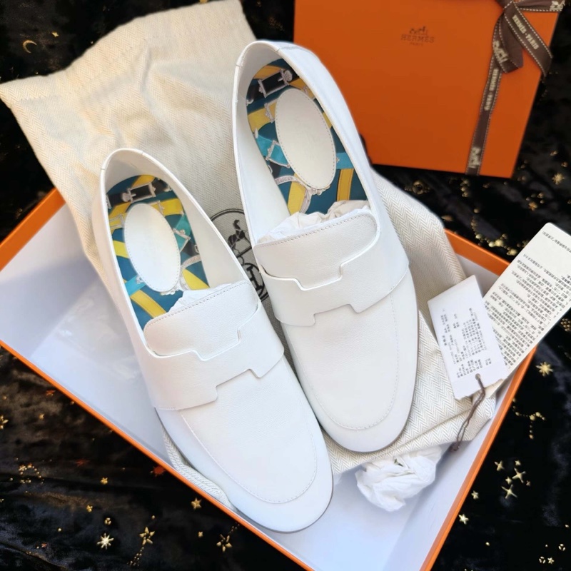 99新閒置未使用 Hermes樂福鞋愛馬仕Ancora白色37碼-0