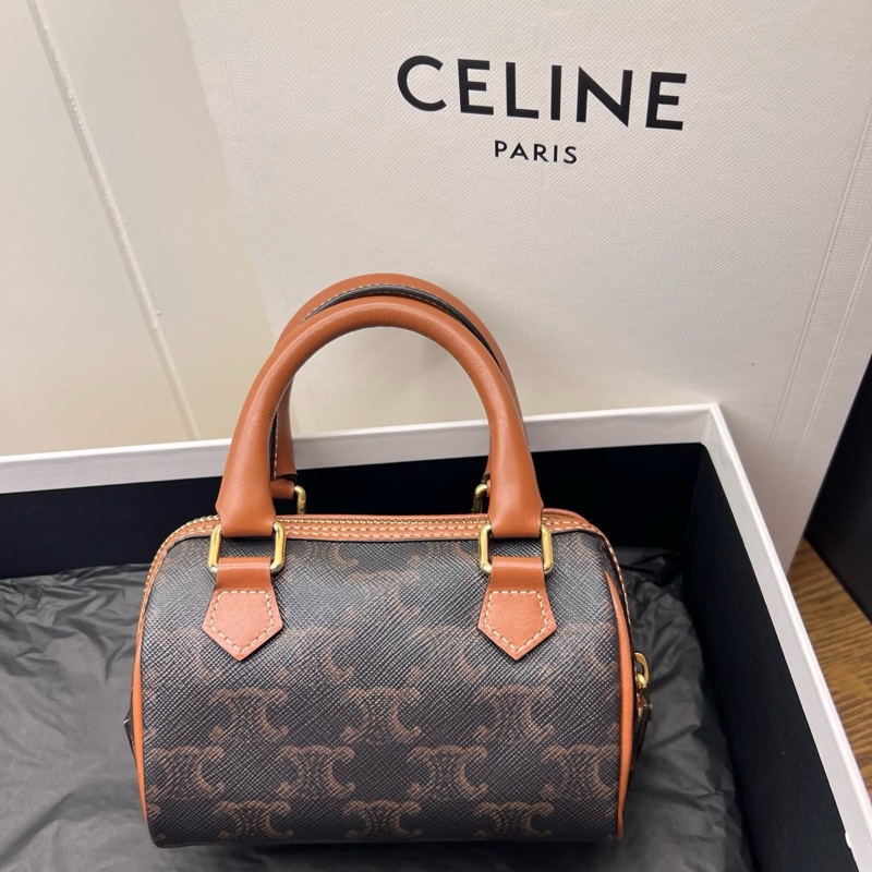 Celine 金棕凱旋門老花刺繡logo迷你Speedy波士頓包 ，可以手提、單肩背-1
