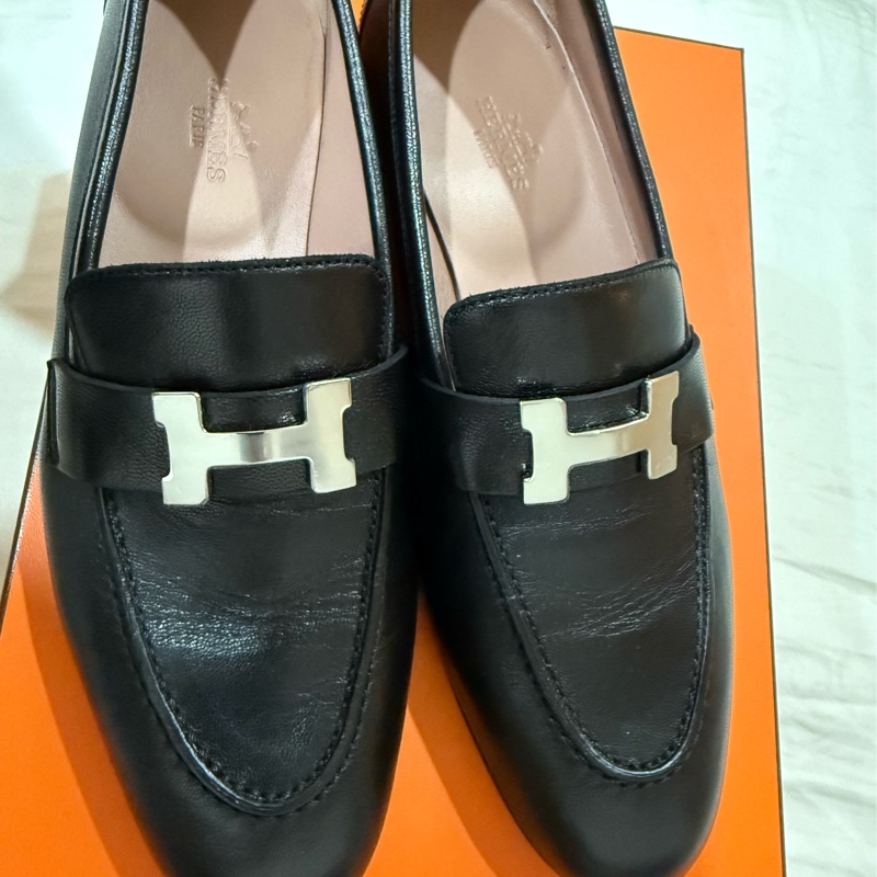 Hermes樂福鞋 黑銀37.5-2