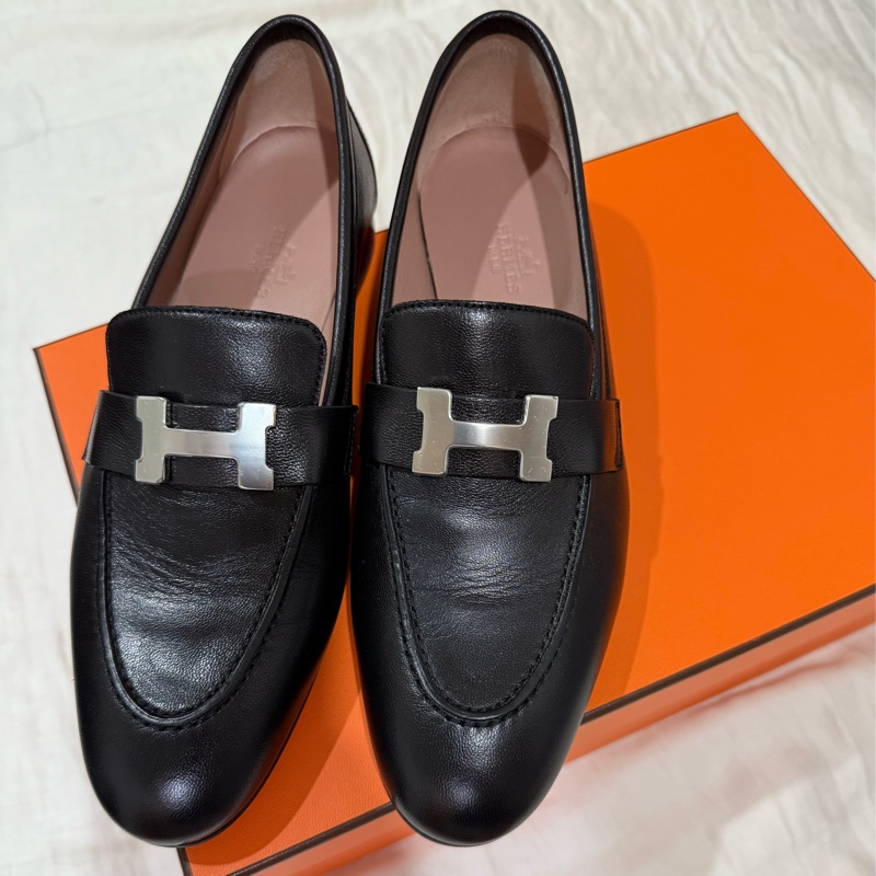 Hermes樂福鞋 黑銀37.5-3