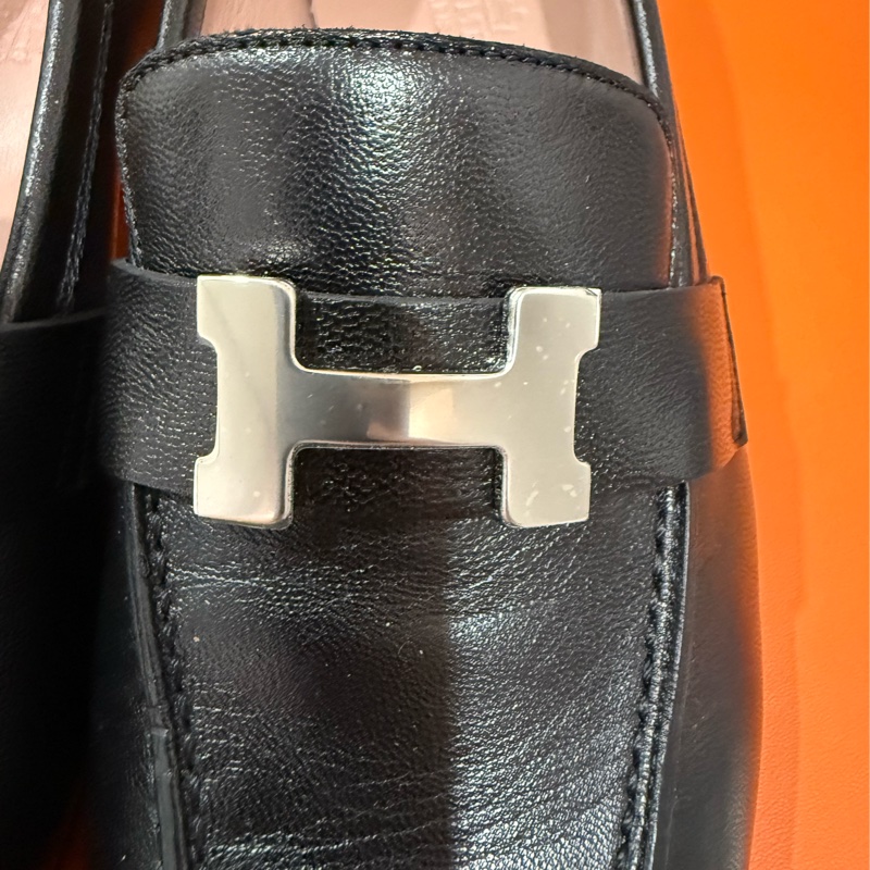 Hermes樂福鞋 黑銀37.5-4
