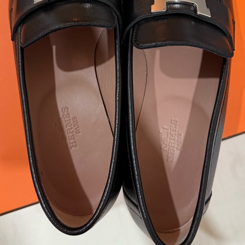 Hermes樂福鞋 黑銀37.5-7