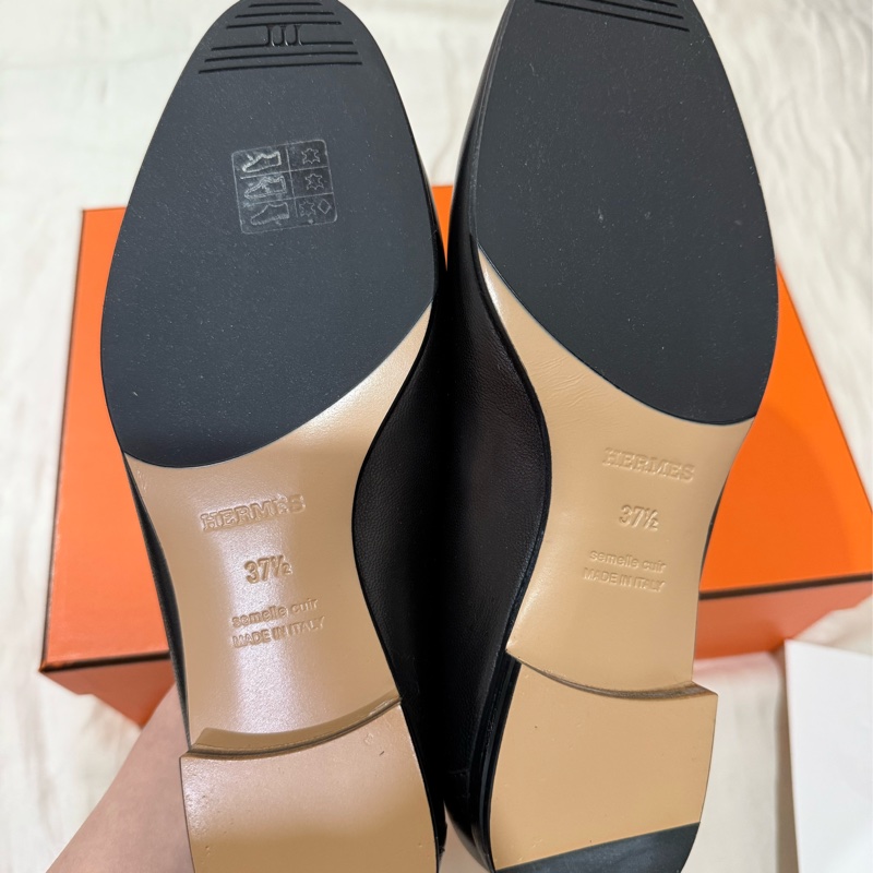 Hermes樂福鞋 黑銀37.5-8