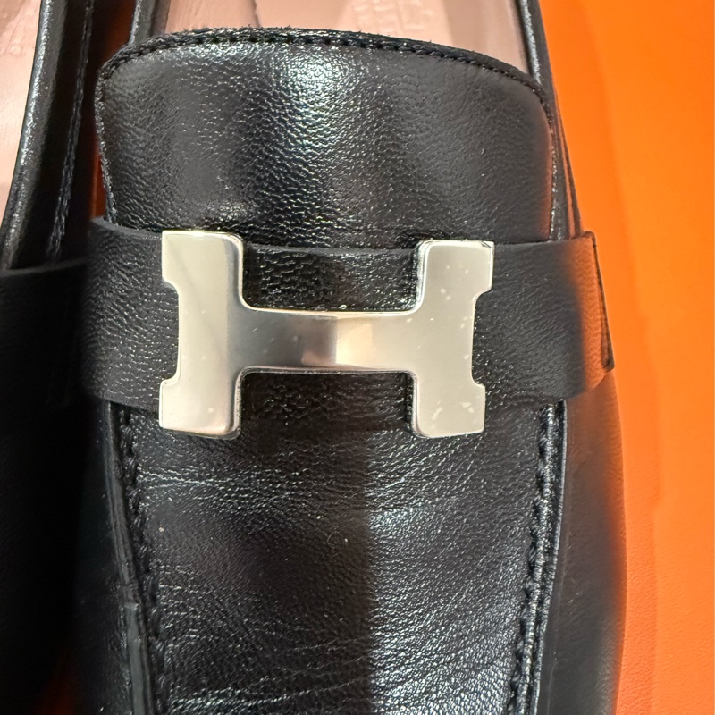 Hermes樂福鞋 黑銀37.5-11