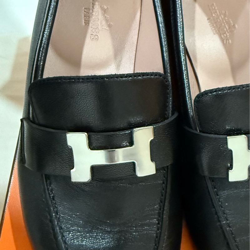 Hermes樂福鞋 黑銀37.5-12