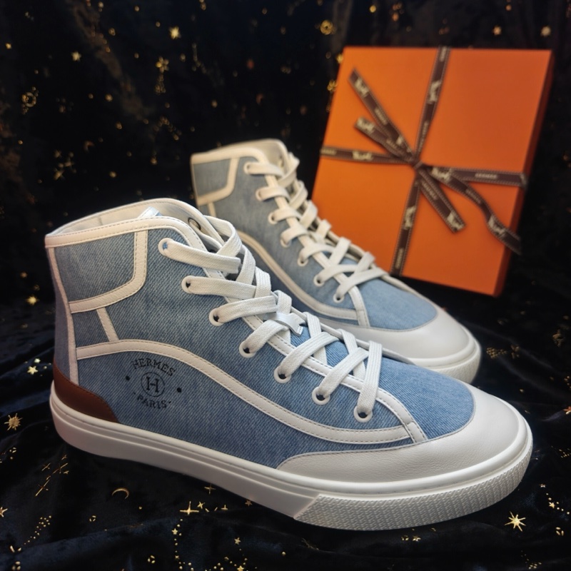 閒置未使用 Hermes休閒鞋愛馬仕牛仔色高幫Get up休閒鞋 42碼-0
