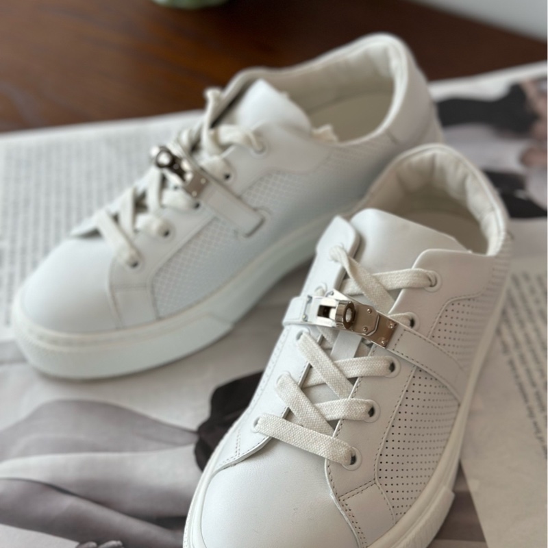 全新 Hermes/愛馬仕 kelly扣小白鞋 37.5碼-0
