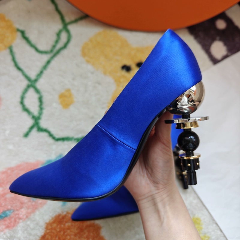 Hermes秀款高跟鞋愛馬仕藍色緞面異形高跟鞋  36碼-6