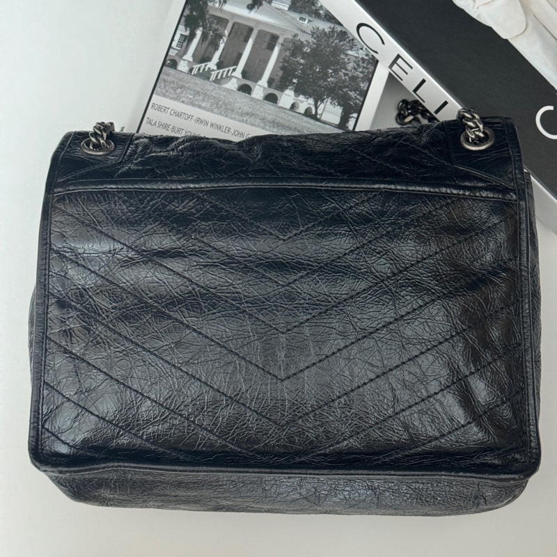 YSL聖羅蘭 Niki黑銀油蠟皮鏈條包大號-1