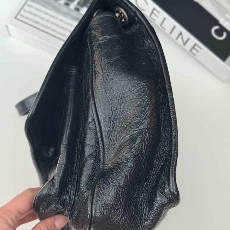 YSL聖羅蘭 Niki黑銀油蠟皮鏈條包大號-2