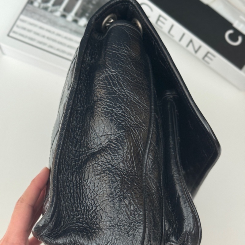 YSL聖羅蘭 Niki黑銀油蠟皮鏈條包大號-3