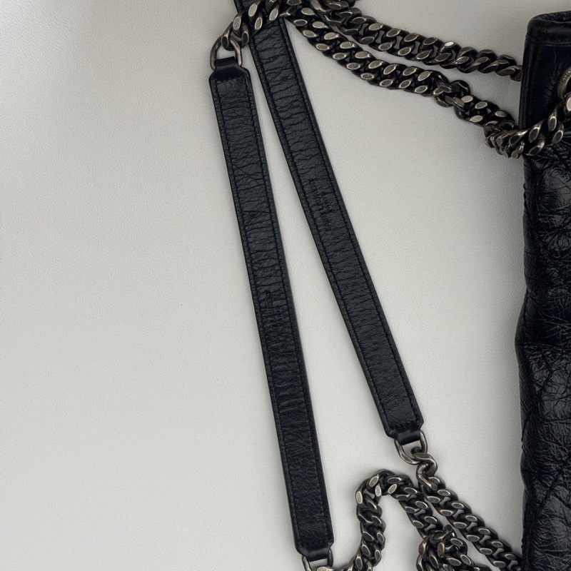 YSL聖羅蘭 Niki黑銀油蠟皮鏈條包大號-15