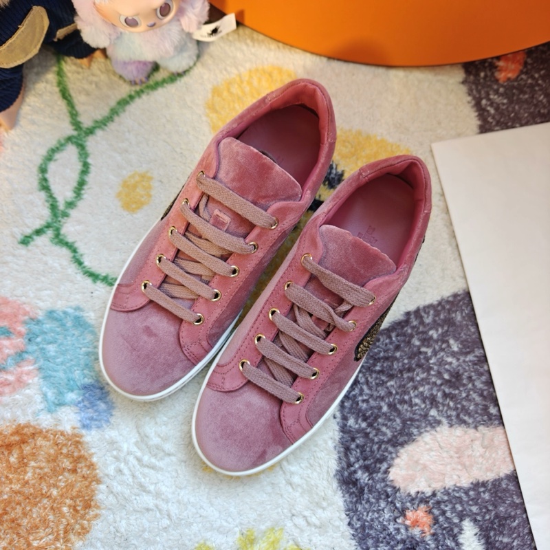 Hermes休閒鞋愛馬仕翅膀刺繡粉色絲絨板鞋  37.5碼-2