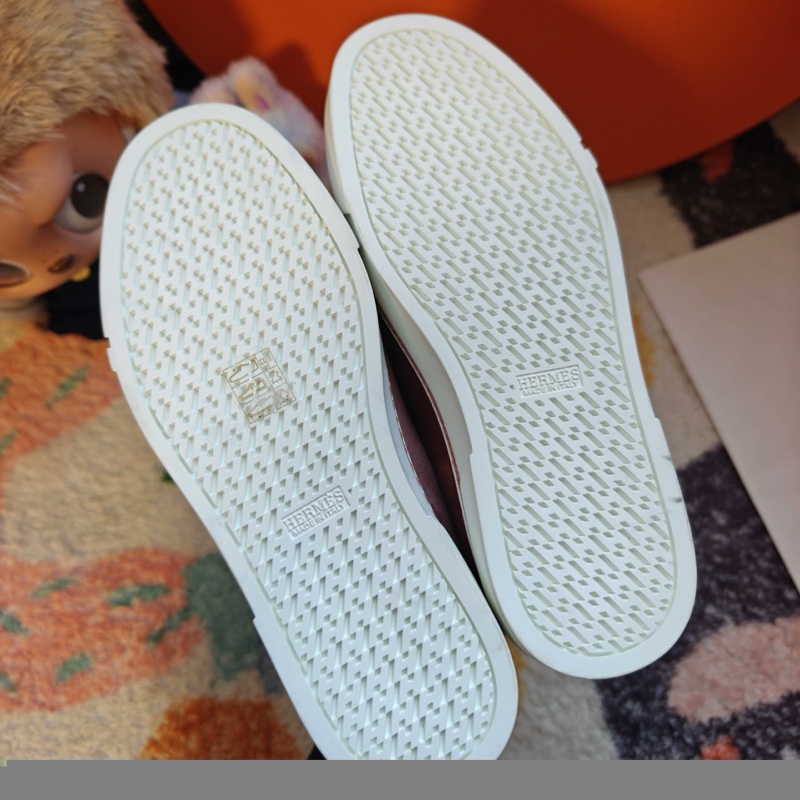 Hermes休閒鞋愛馬仕翅膀刺繡粉色絲絨板鞋  37.5碼-7