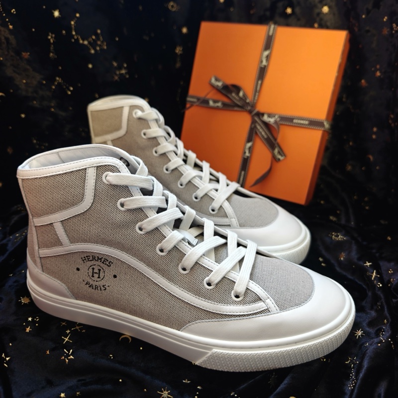 Hermes休閒鞋愛馬仕Get up灰色帆布高幫休閒板鞋 41碼-0