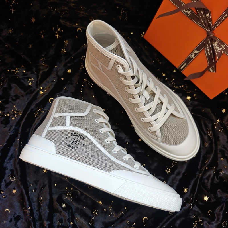 Hermes休閒鞋愛馬仕Get up灰色帆布高幫休閒板鞋 41碼-1