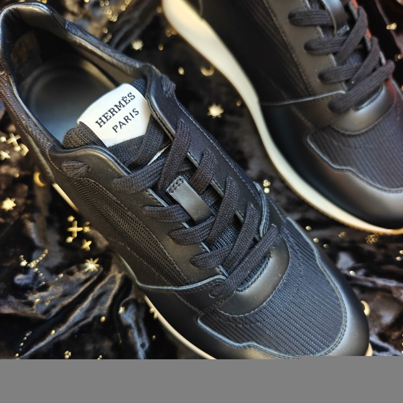 Hermes運動鞋愛馬仕Escape黑色帆布拼皮休閒鞋 40.5碼-3