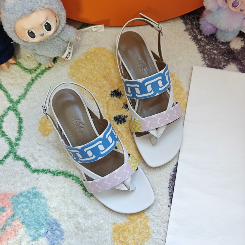 Hermes涼鞋愛馬仕白色印花平底涼鞋 37碼-2