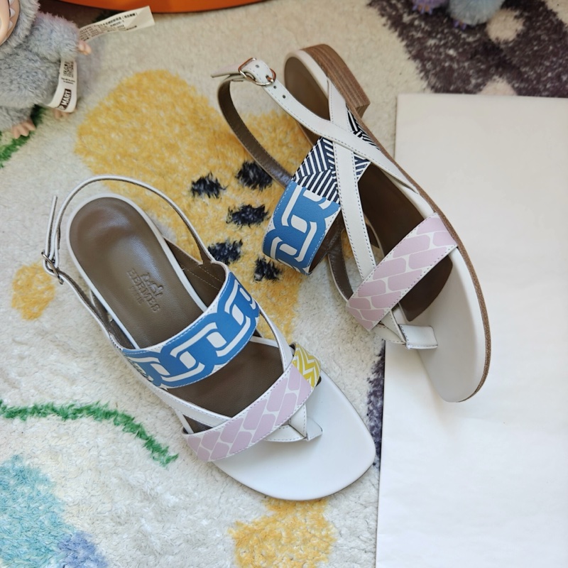 Hermes涼鞋愛馬仕白色印花平底涼鞋 37碼-3