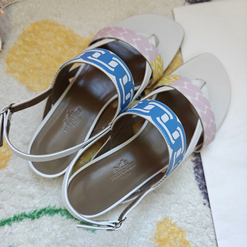 Hermes涼鞋愛馬仕白色印花平底涼鞋 37碼-4