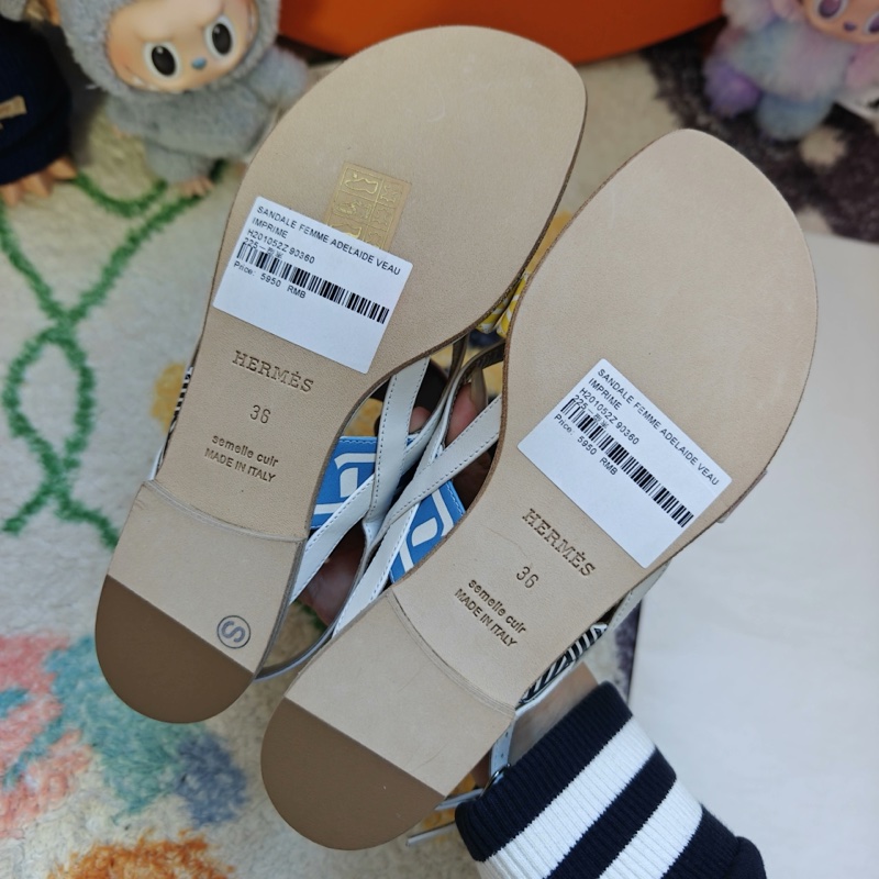 Hermes涼鞋愛馬仕白色印花平底涼鞋 37碼-5
