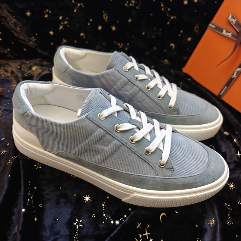 Hermes男士休閒鞋愛馬仕Deep霧藍色燈芯絨休閒鞋 42碼-2