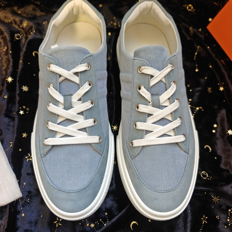 Hermes男士休閒鞋愛馬仕Deep霧藍色燈芯絨休閒鞋 42碼-3