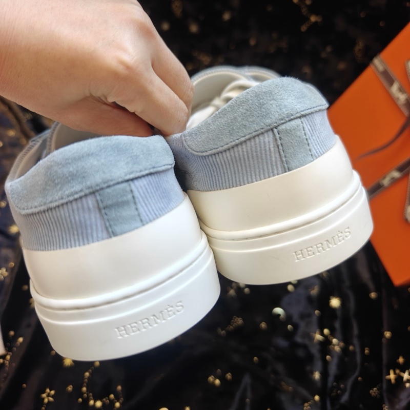 Hermes男士休閒鞋愛馬仕Deep霧藍色燈芯絨休閒鞋 42碼-4