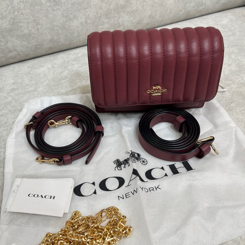 Coach牛皮腰包/斜背包（經典酒紅色）-2