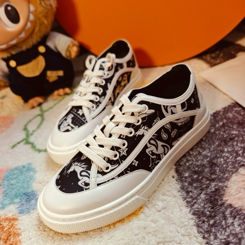 Hermes板鞋愛馬仕Get黑白印花休閒板鞋 36碼