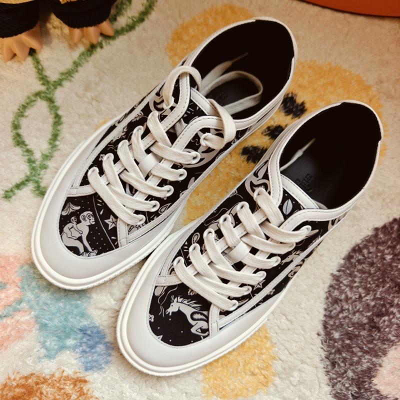 Hermes板鞋愛馬仕Get黑白印花休閒板鞋 36碼-3