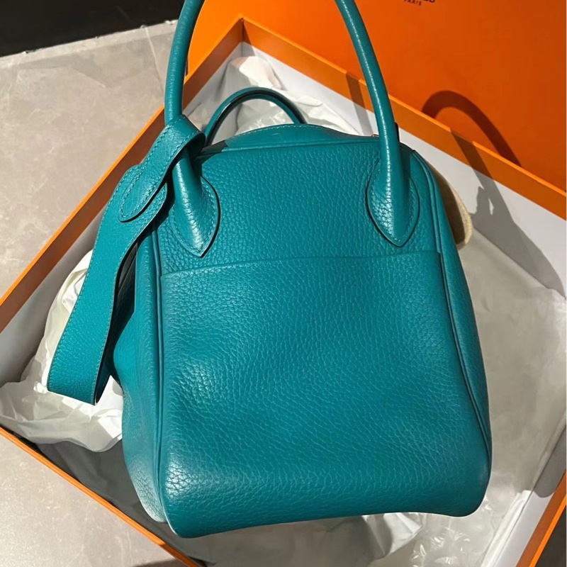 🌈Hermes💚Lindy 30💚孔雀藍色銀扣🌟98.5新🌈TC皮🌟有盒🌟lindy30🌟愛馬仕🌟-3