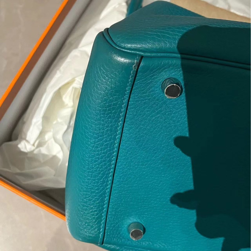🌈Hermes💚Lindy 30💚孔雀藍色銀扣🌟98.5新🌈TC皮🌟有盒🌟lindy30🌟愛馬仕🌟-5