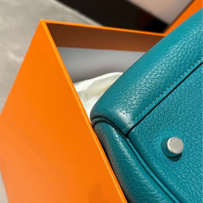 🌈Hermes💚Lindy 30💚孔雀藍色銀扣🌟98.5新🌈TC皮🌟有盒🌟lindy30🌟愛馬仕🌟-6