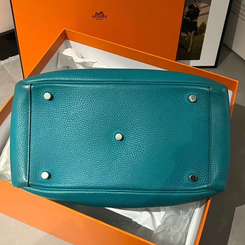 🌈Hermes💚Lindy 30💚孔雀藍色銀扣🌟98.5新🌈TC皮🌟有盒🌟lindy30🌟愛馬仕🌟-8