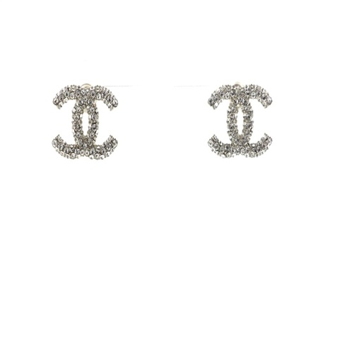 Chanel B18S水鑽經典銀色CC耳環