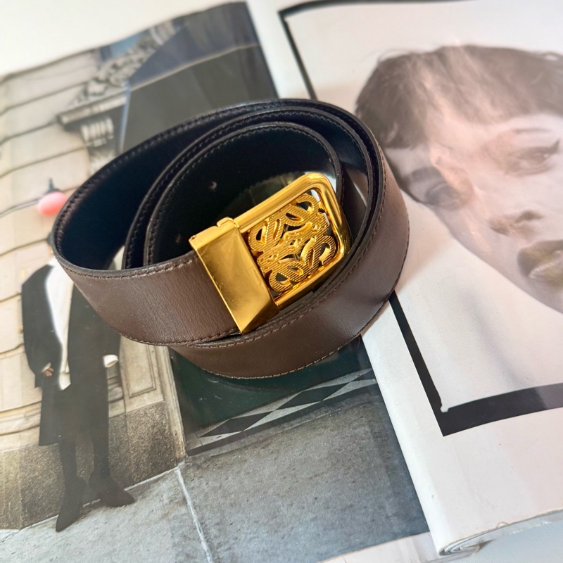 ✔️Loewe Vintage logo 金釦棕色皮帶-6