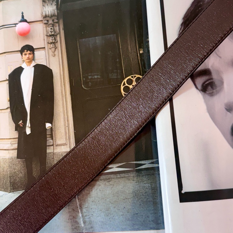 ✔️Loewe Vintage logo 金釦棕色皮帶-9