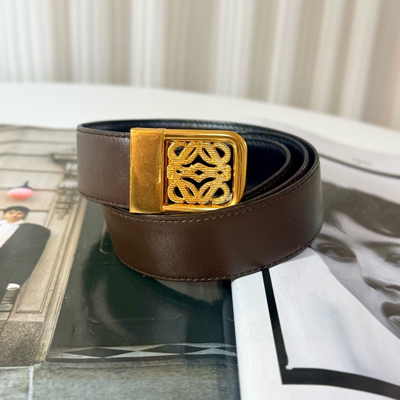 ✔️Loewe Vintage logo 金釦棕色皮帶-20