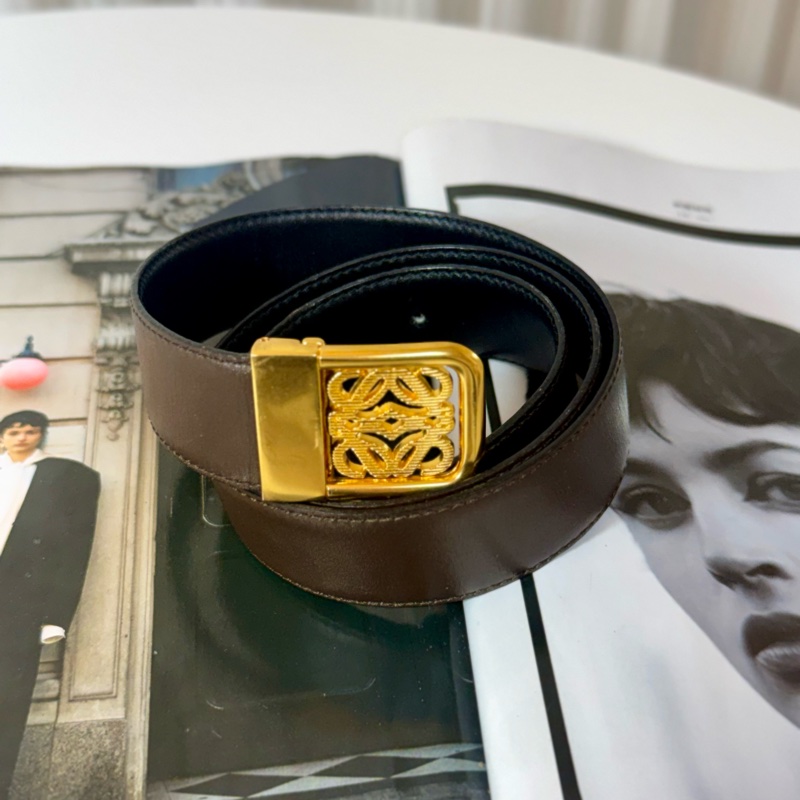 ✔️Loewe Vintage logo 金釦棕色皮帶-5