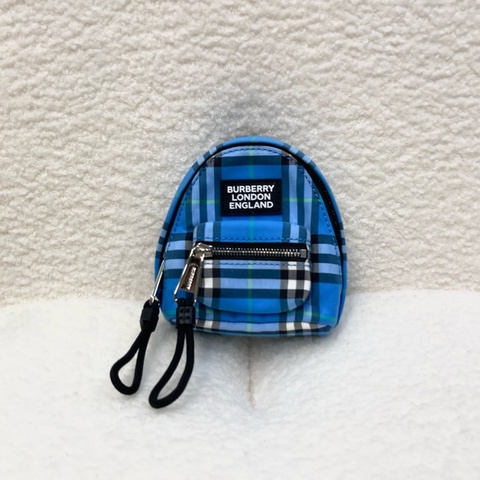Burberry 巴寶莉 藍色復古格紋 尼龍 迷你後背包 鑰匙圈 掛飾 80414491