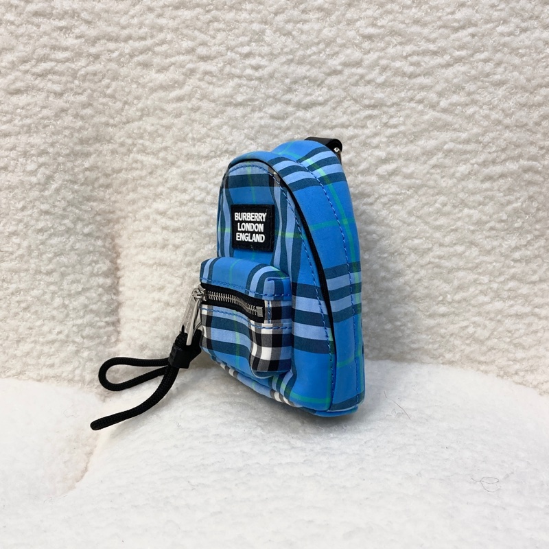 Burberry 巴寶莉 藍色復古格紋 尼龍 迷你後背包 鑰匙圈 掛飾 80414491-1