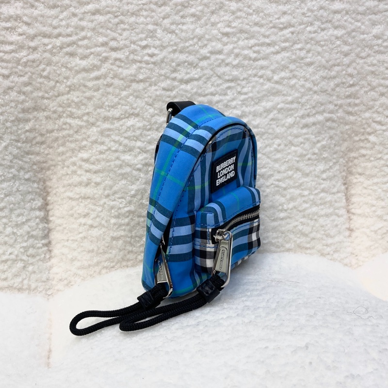 Burberry 巴寶莉 藍色復古格紋 尼龍 迷你後背包 鑰匙圈 掛飾 80414491-2