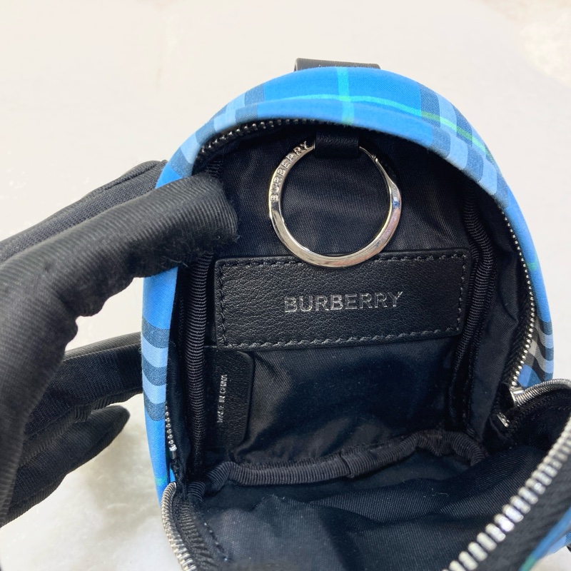 Burberry 巴寶莉 藍色復古格紋 尼龍 迷你後背包 鑰匙圈 掛飾 80414491-6