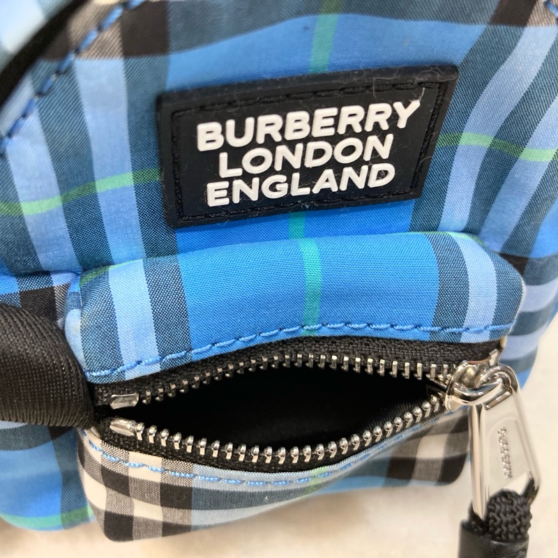 Burberry 巴寶莉 藍色復古格紋 尼龍 迷你後背包 鑰匙圈 掛飾 80414491-7