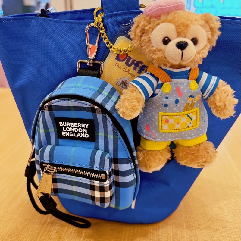 Burberry 巴寶莉 藍色復古格紋 尼龍 迷你後背包 鑰匙圈 掛飾 80414491-8