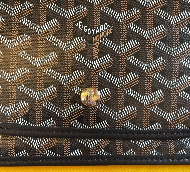 GOYARD PLUMET 經典黑信封包 LOGO AND 翻蓋扁斜背包(近全新)-12