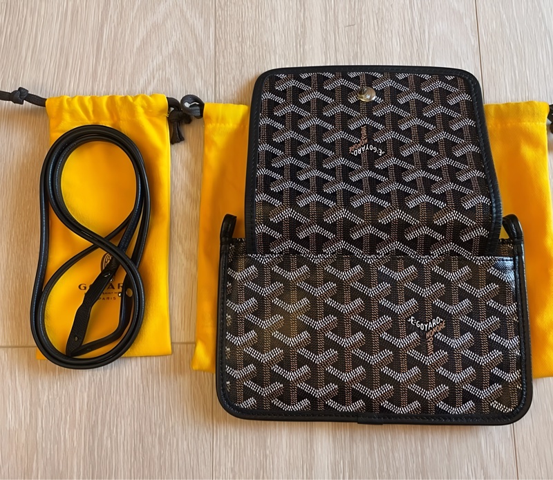 GOYARD PLUMET 經典黑信封包 LOGO AND 翻蓋扁斜背包(近全新)-15