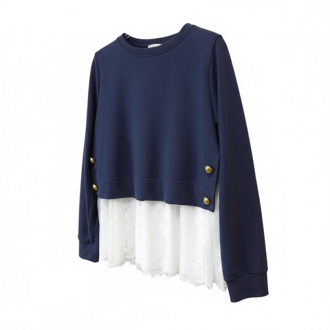 ERMANNO SCERVINO 蕾絲下擺深藍色上衣IT42